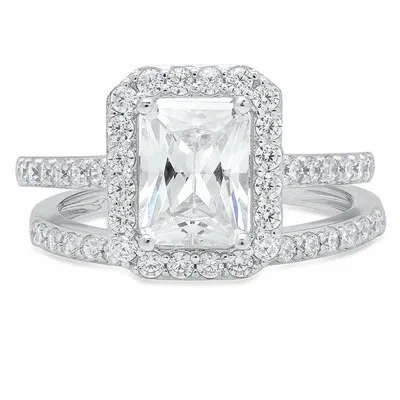 Pre-owned Pucci 2.20 Ct Emerald Cut Halo Wedding Engagement Bridal Ring Band Set 14k White Gold In White/colorless