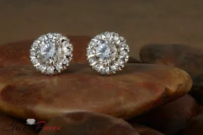 Pre-owned Pucci 2.20 Ctw Round Brilliant Cut Solitaire Halo Stud Earrings Solid 14k White Gold In D