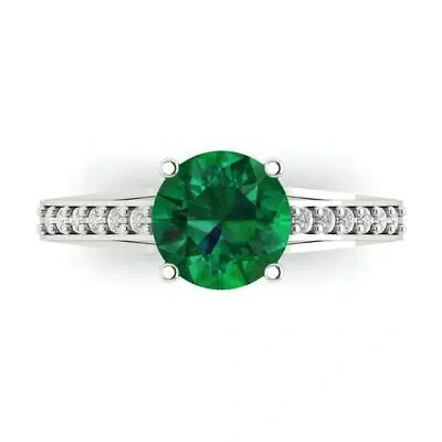 Pre-owned Pucci 2.21ct Round Simulated Cathedral Emerald Stone Promise Ring 14k White Solid Gold
