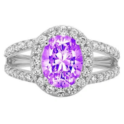 Pre-owned Pucci 2.24 Oval Halo Split Shank Natural Amethyst Promise Wedding Ring 14k White Gold In Purple