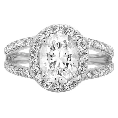 Pre-owned Pucci 2.24 Oval Halo Split Shank Real Moissanite Classic Statement Ring 14k White Gold In White/colorless