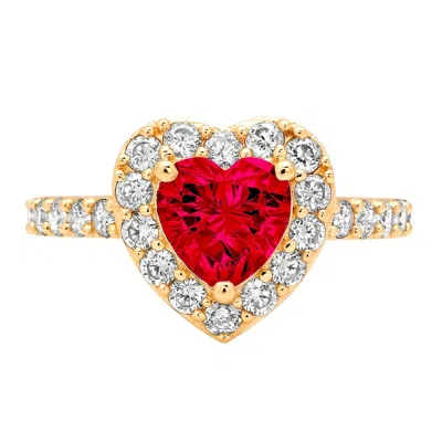 Pre-owned Pucci 2.25ct Heart Halo Simulated Ruby Promise Bridal Wedding Ring 14k Yellow Gold In Red
