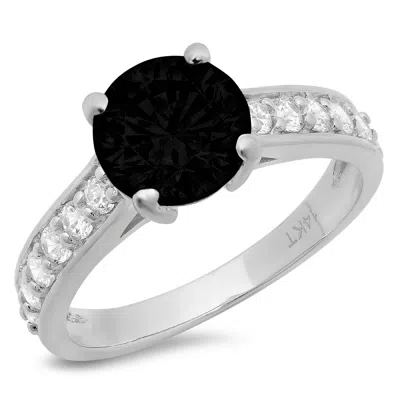 Pre-owned Pucci 2.25ct Round Real Onyx Promise Bridal Wedding Classic Ring Solid 14k White Gold In D