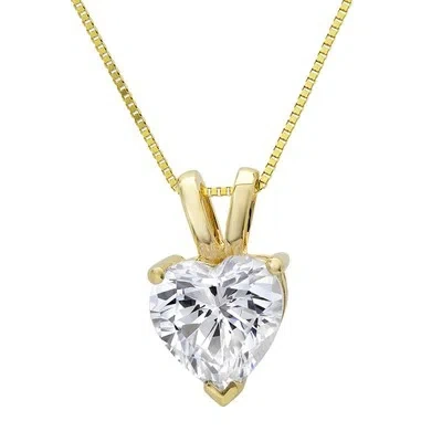 Pre-owned Pucci 2.2ct Heart Cut Simulated Solitaire 14k Yellow Gold Pendant Necklace + 16" Chain In D