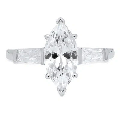 Pre-owned Pucci 2.2ct Marquise Simulated Diamond Baguette Engagement 3 Stone Ring 14k White Gold In White/colorless