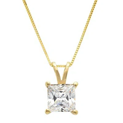 Pre-owned Pucci 2.2ct Princess Cut Simulated Solitaire 14k Yellow Solid Gold Pendant + 16" Chain In D
