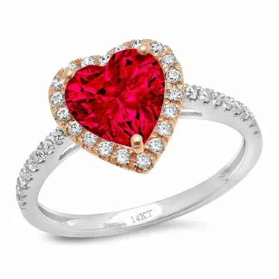 Pre-owned Pucci 2.3 Ct Heart Cut Halo Tourmaline Gem Promise Bridal Wedding Ring 14k 2 Tone Gold In Red