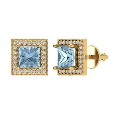 Pre-owned Pucci 2.3 Ct Princess Round Cut Halo Stud Lab Created Gem Earrings 14k Yellow Gold