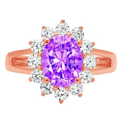Pre-owned Pucci 2.36 Ct Oval Cut Halo Real Amethyst Promise Bridal Wedding Ring 14k Rose Gold In Purple
