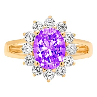 Pre-owned Pucci 2.36 Ct Oval Cut Halo Real Amethyst Promise Bridal Wedding Ring 14k Yellow Gold In Purple