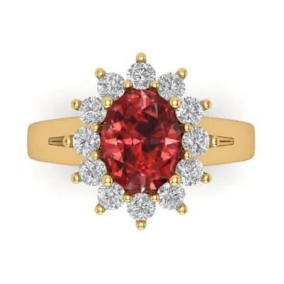Pre-owned Pucci 2.36 Oval Cut Halo Real Red Garnet Classic Bridal Statement Ring 14k Yellow Gold