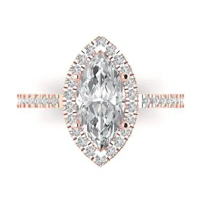 Pre-owned Pucci 2.38 Ct Marquise Cut Halo Moissanite Classic Bridal Statement Ring 14k Rose Gold In White/colorless