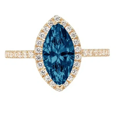 Pre-owned Pucci 2.38 Marquise Halo London Blue Topaz Promise Bridal Wedding Ring 14k Yellow Gold In D