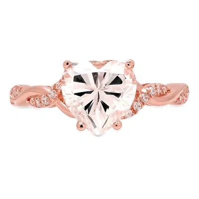 Pre-owned Pucci 2.39ct Heart Simulated Diamond Engagement Twisted Solitaire Ring 14k Rose Gold In White/colorless