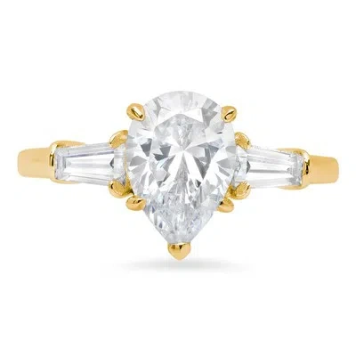 Pre-owned Pucci 2.3ct Pear Simulated Diamond 3 Stone Solitaire Engagement Ring 14k Yellow Gold In White/colorless