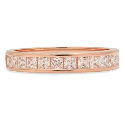 Pre-owned Pucci 2.3ct Princess Simulated Promise Bridal Channel Set Stacking Band 14k Rose Gold In White/colorless