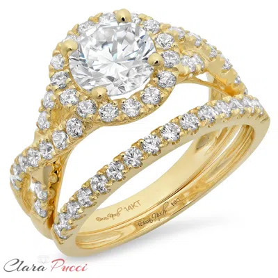 Pre-owned Pucci 2.40 Carat Round Cut Halo Engagement Ring Band Set Real 14k Yellow Gold Bridal In White/colorless