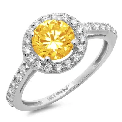 Pre-owned Pucci 2.40 Ct Round Cut Halo Real Citrine Promise Bridal Wedding Ring 14k White Gold In Yellow
