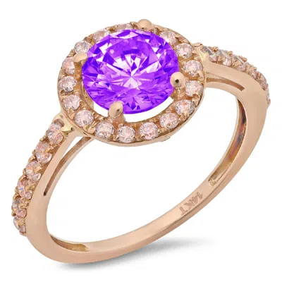 Pre-owned Pucci 2.40ct Round Cut Halo Natural Amethyst Promise Bridal Wedding Ring 14k Rose Gold In Purple