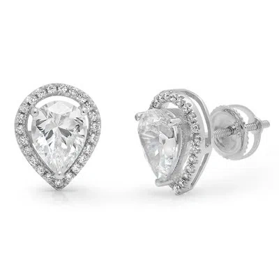 Pre-owned Pucci 2.42ct Pear Cut Halo Stud Solitaire Earrings Solid 14k White Gold Screw Back In D