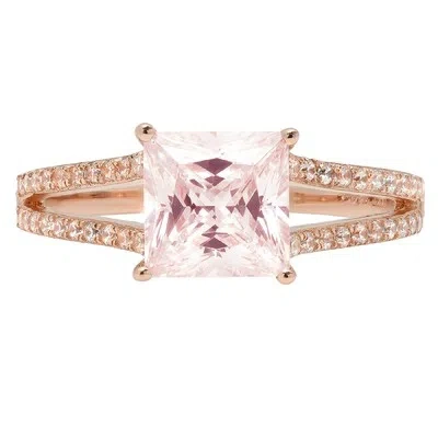 Pre-owned Pucci 2.42ct Princess Split Shank Simulated Pink Diamond Promise Ring 14k Rose Gold