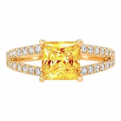 Pre-owned Pucci 2.42ct Princess Split Shank Real Citrine Classic Statement Ring 14k Yellow Gold