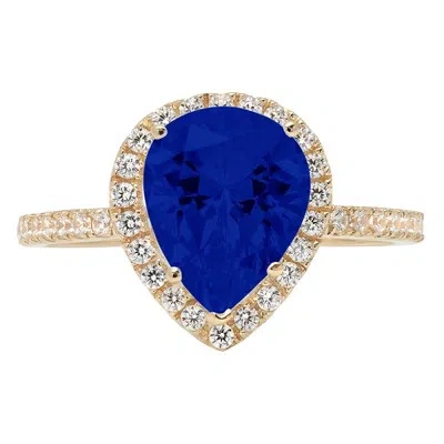 Pre-owned Pucci 2.45 Ct Pear Cut Halo Simulated Blue Sapphire Promise Ring 14k Yellow Solid Gold
