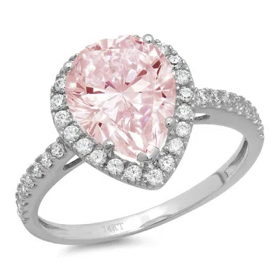 Pre-owned Pucci 2.45ct Pear Cut Halo Simulated Pink Diamond Promise Wedding Ring 14k White Gold
