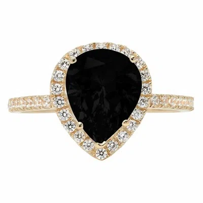 Pre-owned Pucci 2.45 Pear Halo Natural Onyx Classic Bridal Statement Ring Solid 14k Yellow Gold In D