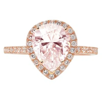 Pre-owned Pucci 2.45 Pear Halo Vvs1 Simulated Pink Diamond Promise Designer Ring 14k Rose Gold