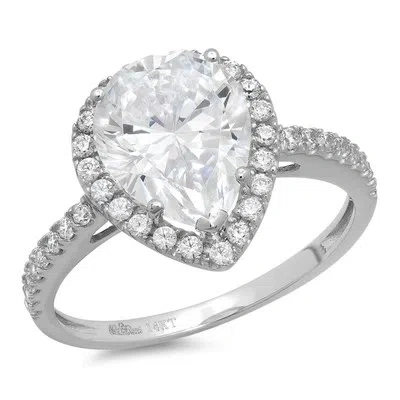 Pre-owned Pucci 2.45ct Pear Cut Halo Classic Simulated Engagement Promise Ring 14k White Gold In White/colorless