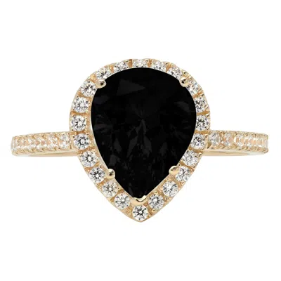 Pre-owned Pucci 2.45ct Pear Cut Halo Real Onyx Promise Bridal Wedding Ring Solid 14k Yellow Gold In D