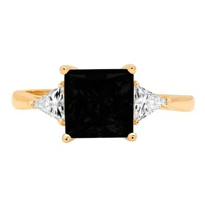 Pre-owned Pucci 2.4ct Pr Trillion 3stone Natural Onyx Promise Wedding Ring Solid 14k Yellow Gold In D