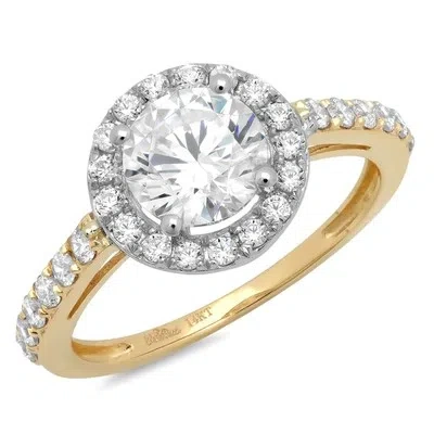 Pre-owned Pucci 1.86 Round Cut Halo Classic Simulated Engagement Promise Ring 14k Two-tone Gold In White/colorless