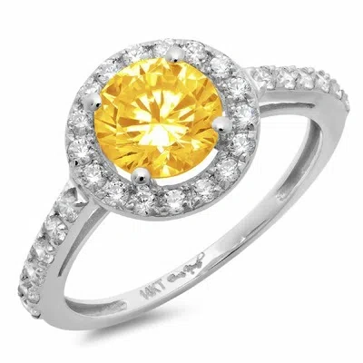 Pre-owned Pucci 1.86ct Round Halo Real Citrine Classic Bridal Statement Ring Real 14k White Gold In Yellow