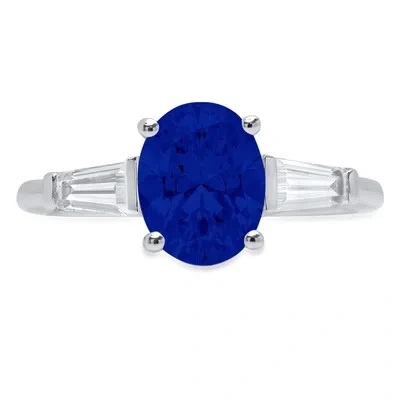 Pre-owned Pucci 2.5ct Oval Baguette 3 Stone Simulated Blue Sapphire Promise Ring 14k White Gold In D