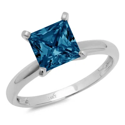 Pre-owned Pucci 2.5 Ct Princess Cut London Blue Topaz Wedding Bridal Promise Ring 14k White Gold In D