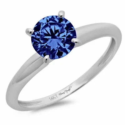Pre-owned Pucci 2.5 Ct Round Cut Simulated Blue Tanzanite Stone Promise Ring 14k White Gold In D