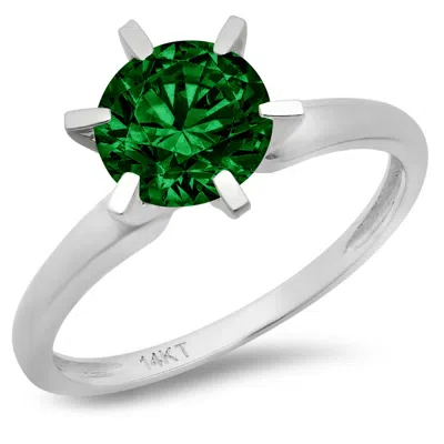 Pre-owned Pucci 2.5 Ct Round Cut Simulated Emerald Stone Wedding Classic Ring 14k White Gold In Green