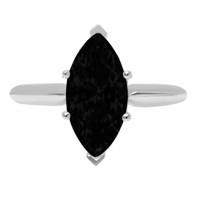 Pre-owned Pucci 2.5 Marquise Cut Designer Statement Natural Onyx Ring Real Solid 14k White Gold