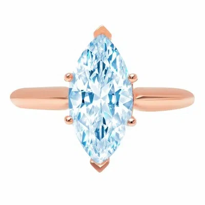 Pre-owned Pucci 2.5 Marquise Designer Statement Bridal Classic Blue Topaz Ring 14k Rose Gold