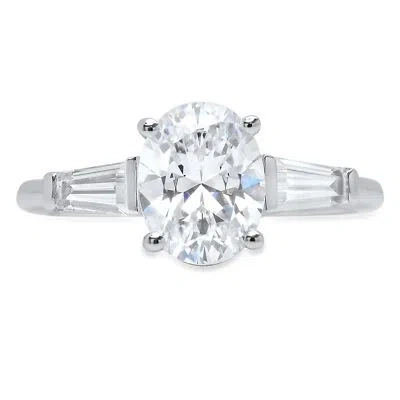 Pre-owned Pucci 2.5 Oval Baguette 3 Stone Moissanite Promise Bridal Wedding Ring 14k White Gold In White/colorless