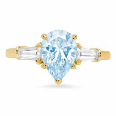 Pre-owned Pucci 2.5 Pear Baguette 3 Stone Swiss Topaz Promise Wedding Ring Solid 14k Yellow Gold In D