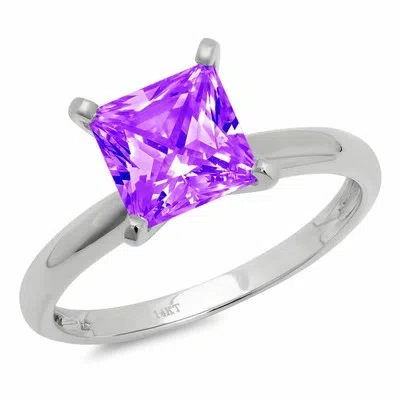 Pre-owned Pucci 2.5 Princess Cut Amethyst Designer Modern Statement Bridal Ring 14k White Gold