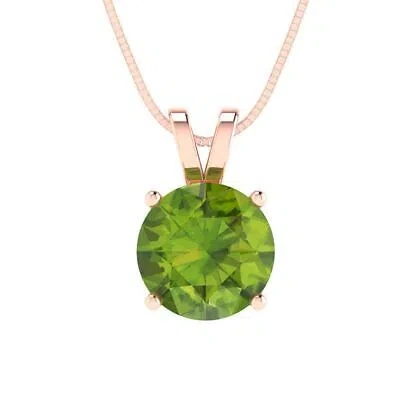 Pre-owned Pucci 2.5 Round Cut Vvs1 Natural Peridot Pendant Necklace 16" Chain 14k Rose Pink Gold
