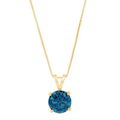 Pre-owned Pucci 2.5 Round London Blue Topaz Solitaire Pendant Necklace 16" Chain 14k Yellow Gold In D