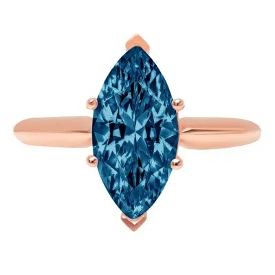 Pre-owned Pucci 2.50 Ct Marquise Cut London Blue Topaz Wedding Bridal Promise Ring 14k Rose Gold In D