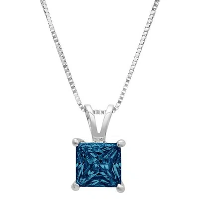 Pre-owned Pucci 2.50 Ct Princess Cut London Blue Topaz Pendant Necklace 16" Chain 14k White Gold In D