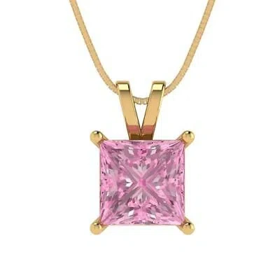 Pre-owned Pucci 2.50ct Princess Cut Cz Pink Pendant Necklace 16" Chain Real 14k Yellow Gold
