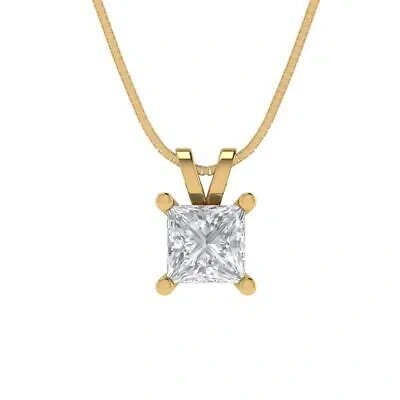 Pre-owned Pucci 2.50ct Princess Cut Lab Created White Sapphire Pendant 18" Chain 14k Yellow Gold